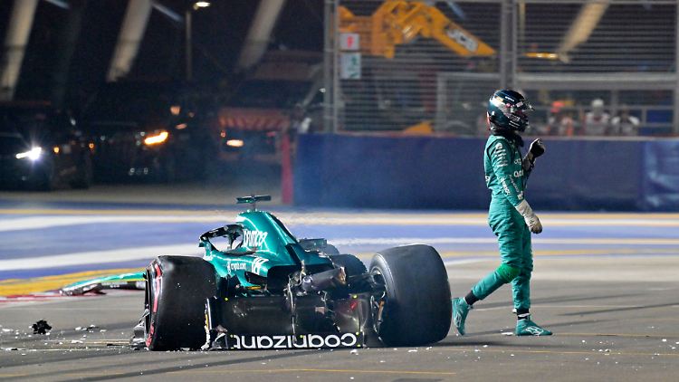 Der Wagen von Lance Stroll ist schwer beschädigt, dem Fahrer geht's den Umständen entsprechend gut.