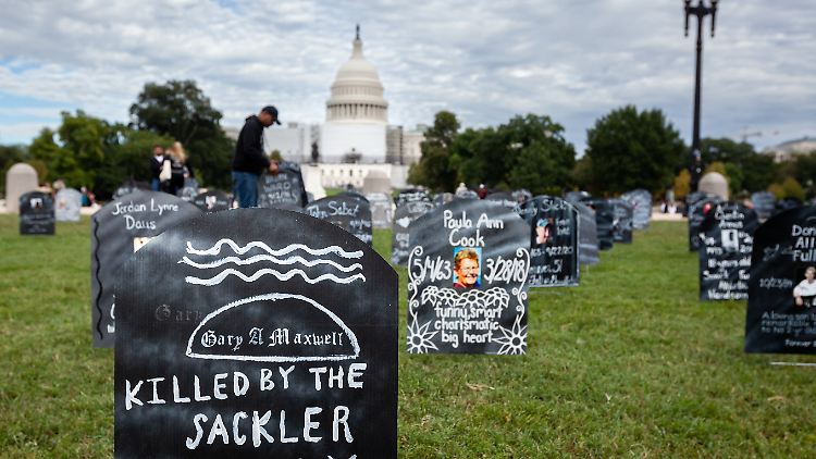 Eine Kunstinstallation vor dem US-Kapitol in Washington gedenkt der vielen Menschen, die aufgrund der Opioid-Krise in den Vereinigten Staaten an einer Überdosis starben.