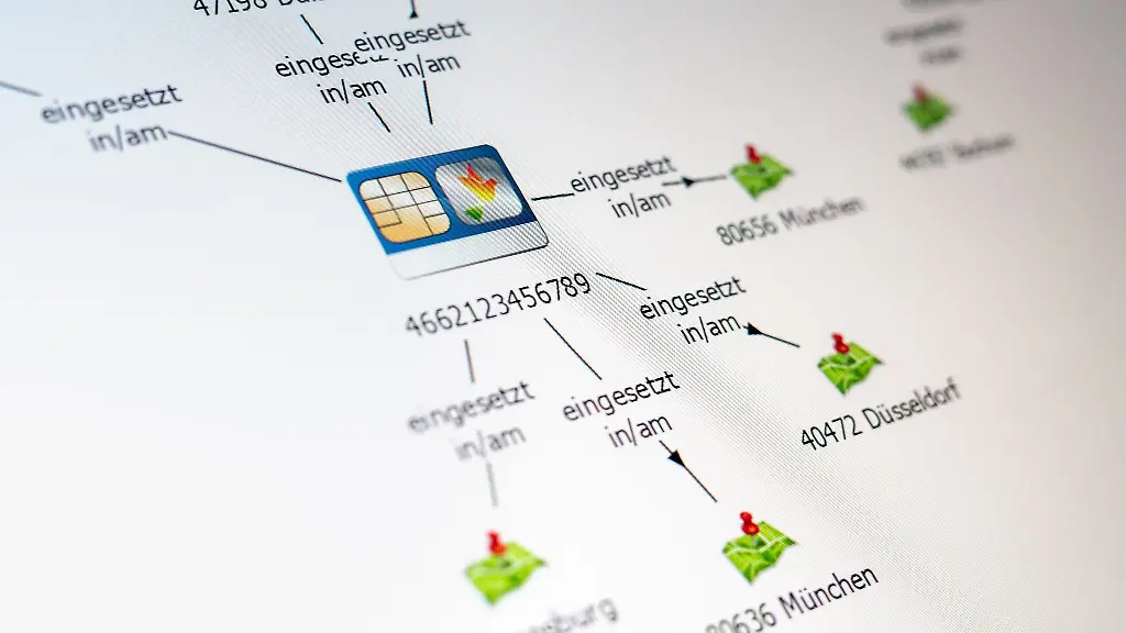 In-einer-grafischen-Darstellung-werden-auf-einem-Monitor-die-Einsatzorte-einer-Kreditkarte-Nummer-verfremdet-angezeigt