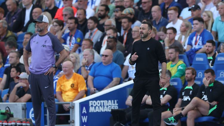 Jürgen Klopp und Brightons Trainer Roberto De Zerbi sahen ein intensives Premier-League-Spiel.