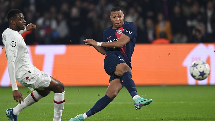Kylian Mbappé traf zur Führung für PSG gegen AC Mailand.