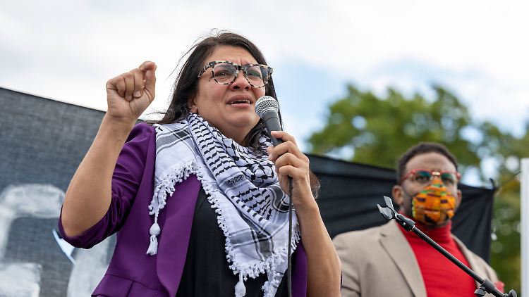 Rashida Tlaib bei einer Palästinenser-Demonstration am 18. Oktober