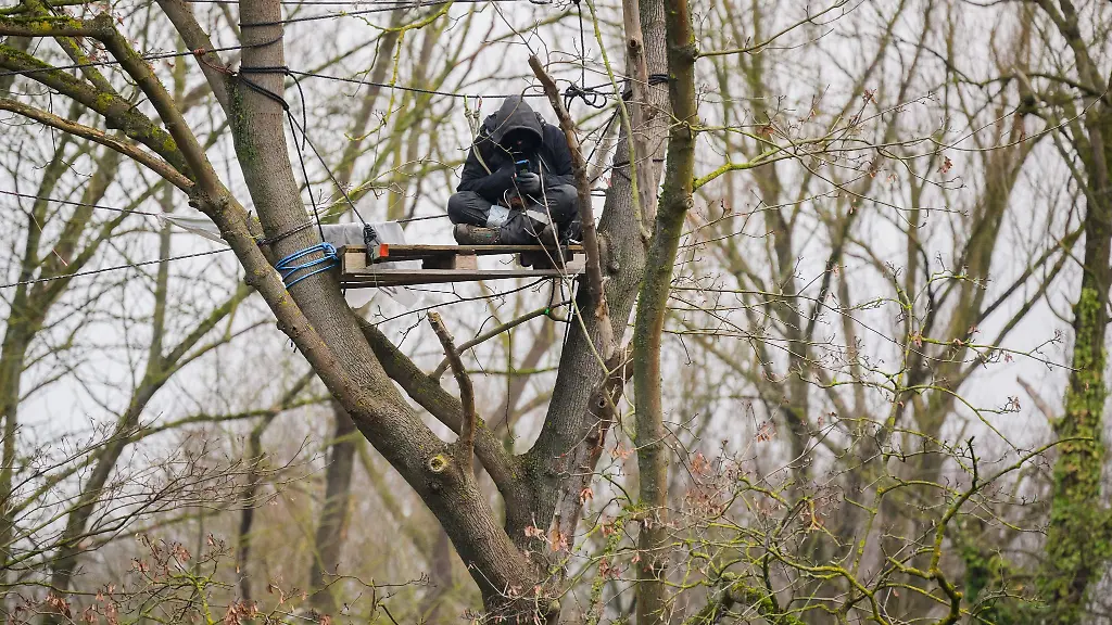 Ein-Aktivist-sitzt-auf-einer-Plattform-im-Baum-im-Protestcamp-Tuempeltown-am-Suedschnellweg