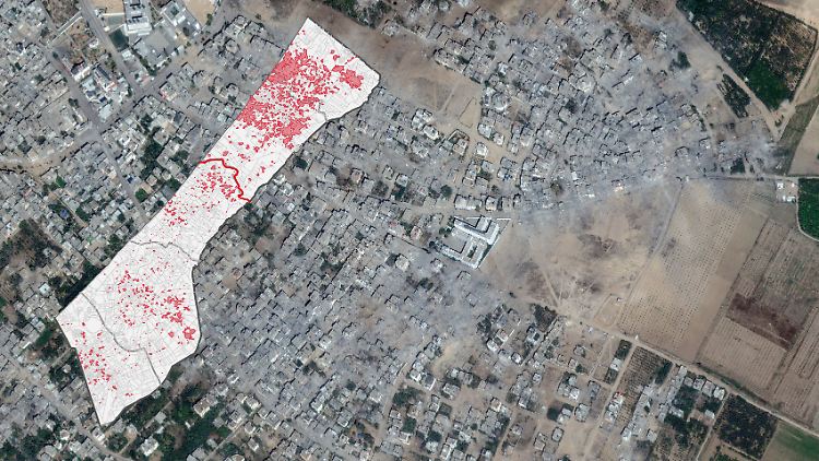 Ein Satellitenbild von Maxar zeigt die Zerstörung in der Stadt Beit Hanun im Norden des Gazastreifens. 