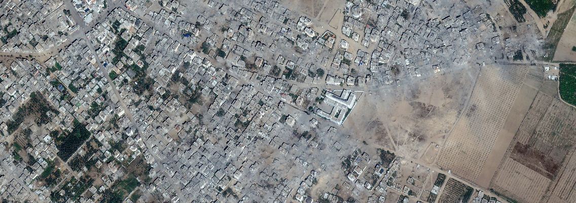 Ein Satellitenbild von Maxar zeigt die Zerstörung in der Stadt Beit Hanun im Norden des Gazastreifens.