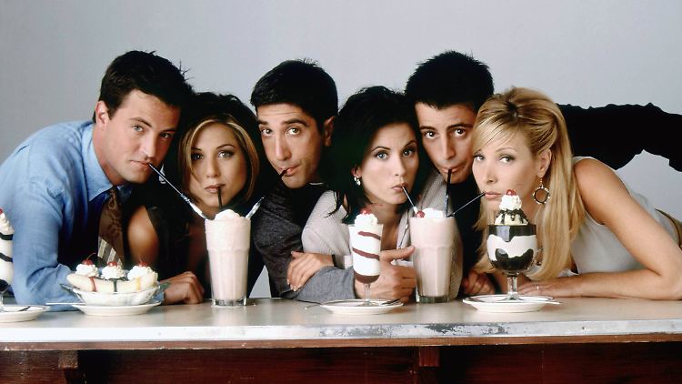 Sechs Freunde sollt ihr sein: Die "Friends"-Hauptdarsteller, darunter Perry (l.) und Cox (3.v.r.).