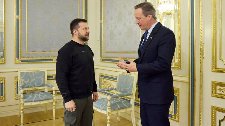 Cameron sichert Selenskyj (l.) weitere britische Hilfe zu.