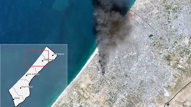 Ein Satellitenbild vom 16. November 2023 zeigt eine massive Explosion im Gazastreifen.