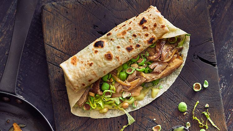 Crunchy Austernpilz-Wrap mit Wasabi-Mayo: Macht den Überraschungsgast sprachlos. 