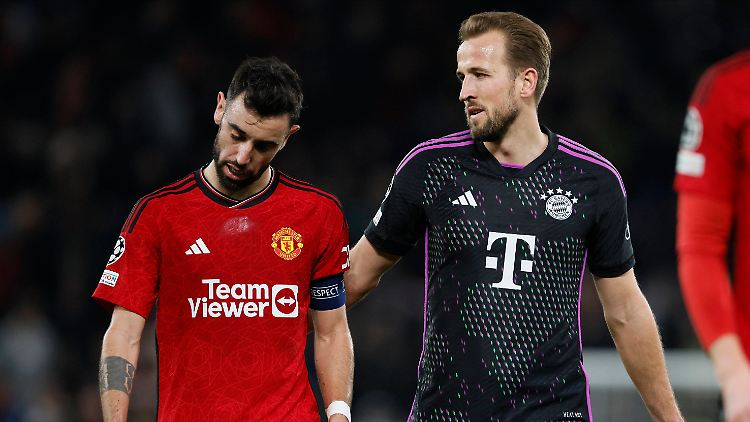 Bruno Fernandes (l.) wird seine Körpersprache vorgeworfen. Harry Kane nimmt es interessiert zur Kenntnis.