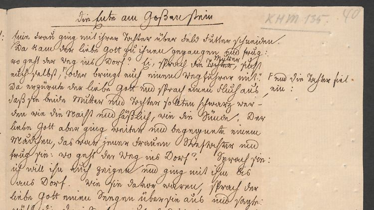 Diese Urfassung von "Die Ente am Goßenstein" wurde von Wilhelm Grimm aufgeschrieben.