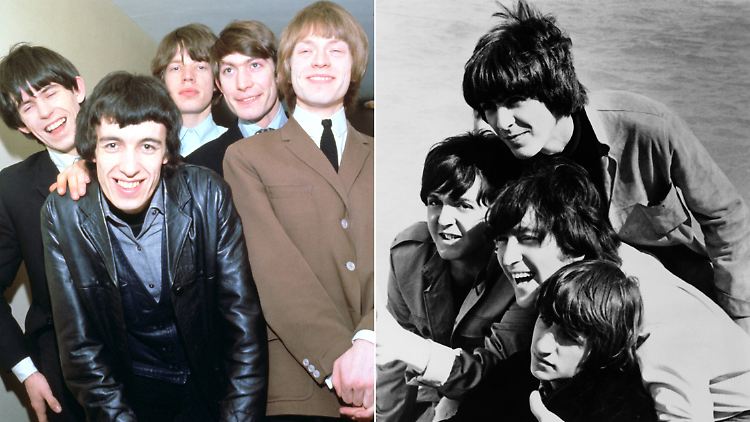 So sahen sie in den 60ern aus: die Rolling Stones (l.) und die Beatles.