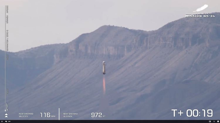 Eine Live-Übertragung zeigte, wie die New-Shepard-Rakete am Morgen um 10.43 Uhr Ortszeit abhob. 