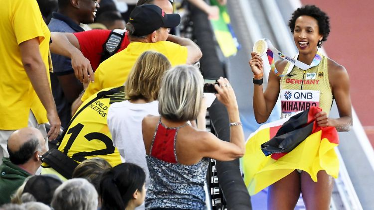 Mihambo bei ihrem WM-Titel 2022 in Eugene/USA.