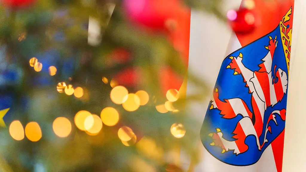 Weihnachtsschmuck-haengt-vor-dem-Hessen-Loewen-an-einem-Baum-in-der-Staatskanzlei