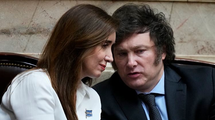 Im vertrauten Gespräch: Vizepräsidentin Victoria Villarruel und Javier Milei.