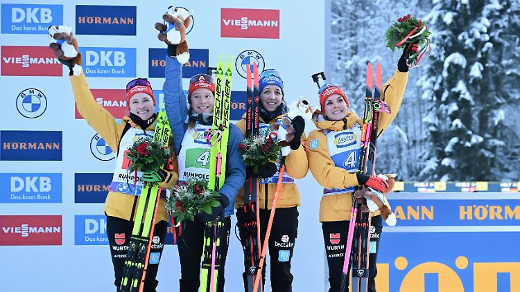 Konnte am Ende doch jubeln: die deutsche Biathlon-Staffel.