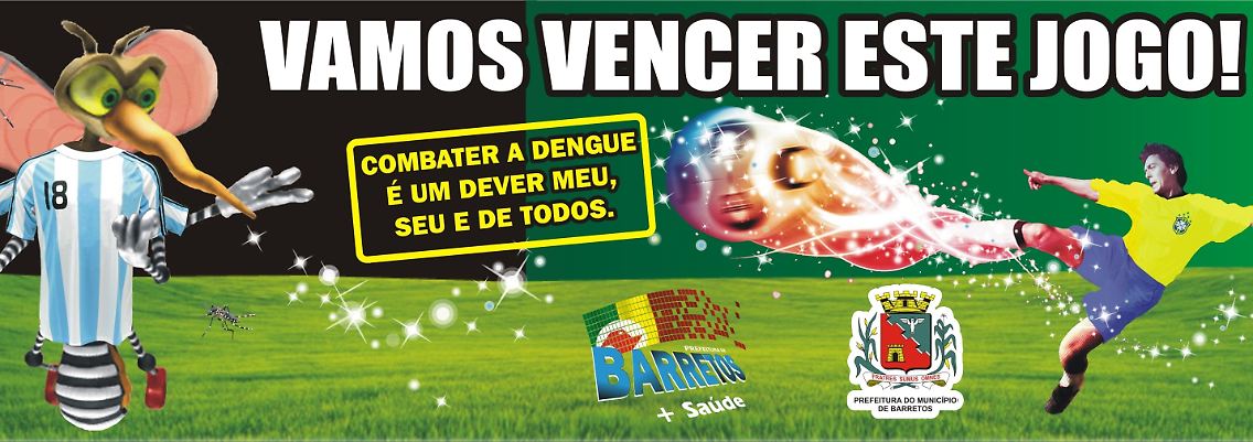 "Lasst uns dieses Match gewinnen": Plakatkampagne gegen Dengue in der brasilianischen Stadt Barretos. Ein Moskito in einem argentinischen Trikot wird von einem Spieler mit brasilianischem Trikot angegriffen.