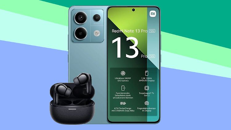 Bei Blau.de für einen Euro zu haben: das Xiaomi Redmi Note 13 Pro 5G samt Redmi Buds 5 Pro.