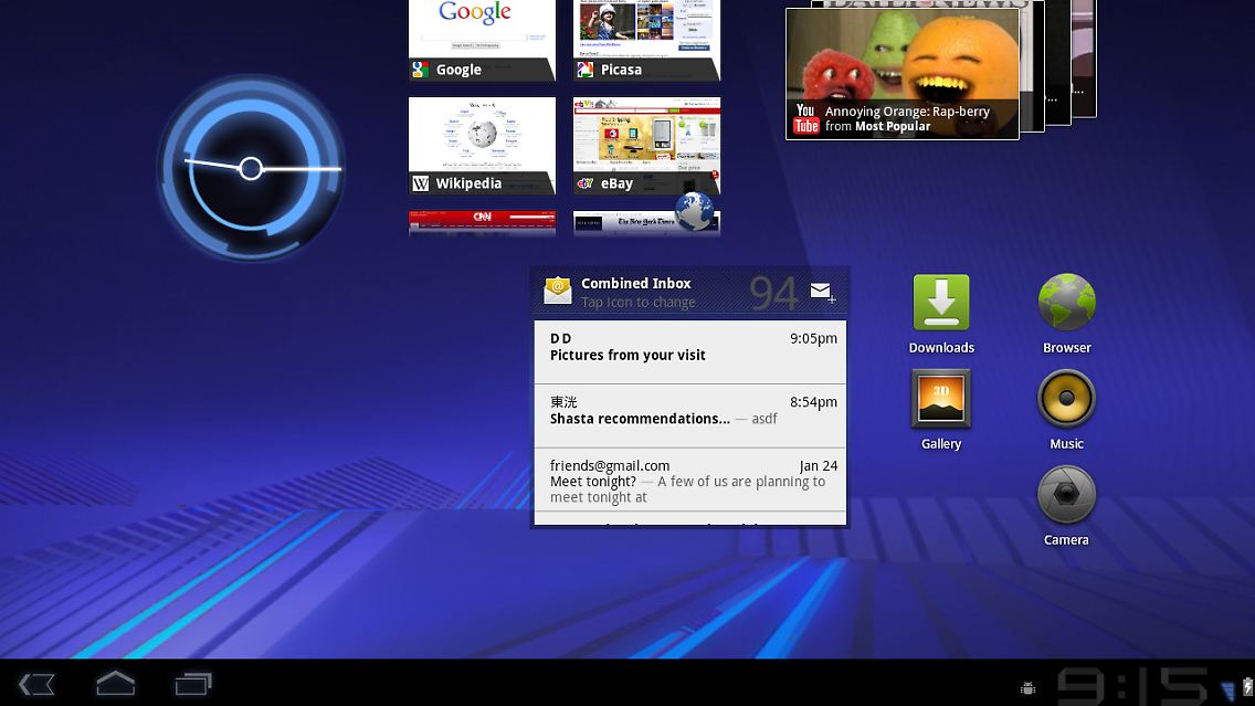 So könnte ein Homescreen eines Honeycomb-Tablets aussehen.