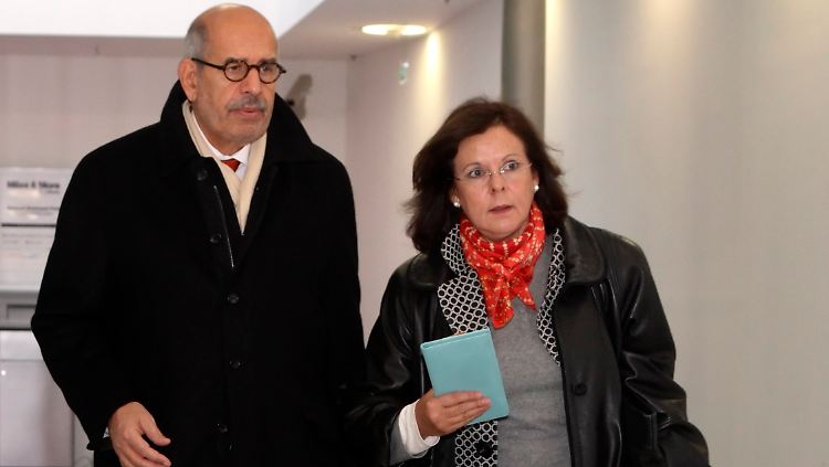 ElBaradei und seine Frau Aida auf dem Wiener Flughafen.