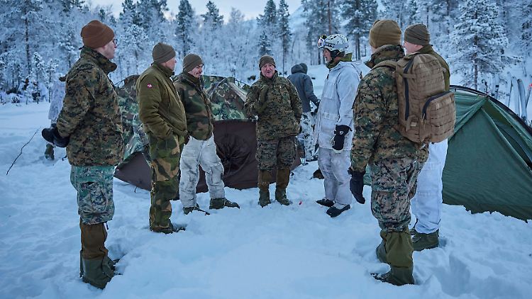 Norwegische Soldaten üben zusammen mit US Marines den Wintereinsatz. 