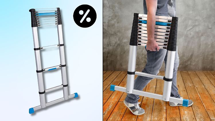 Eine Teleskopleiter nimmt nicht viel Platz weg. Aldi verkauft aktuell ein Modell mit Komfortfunktion.