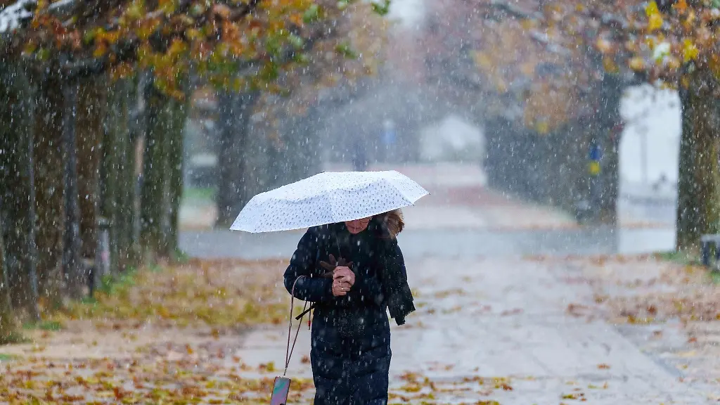 Ein-Frau-schuetzt-sich-mit-einem-Schirm-gegen-das-dichte-Schneetreiben-am-Rheinufer-in-der-Landeshauptstadt