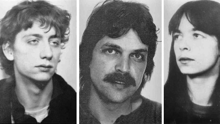 Auf den Fahndungsfotos des BKA sind die RAF-Terroristen Burkhard Garweg, Ernst-Volker Wilhelm Staub und Daniela Klette zu sehen (v.l.)
