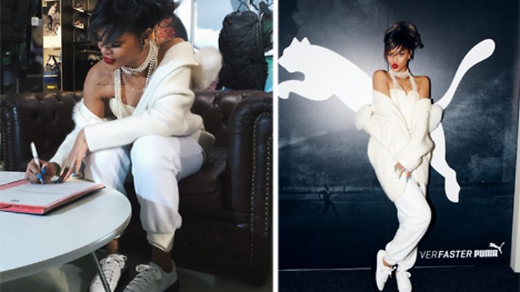 Bei ihrer Vertragsunterzeichnung trug Rihanna bereits Schuhe mit einem Design, das sich Puma später exklusiv sicherte.