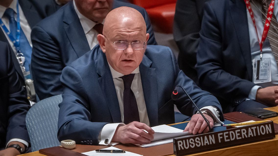 Wassili Nebensja, Botschafter Russlands an der UN, bei einer Sitzung des UN Sicherheitsrat zum Thema Ukraine.