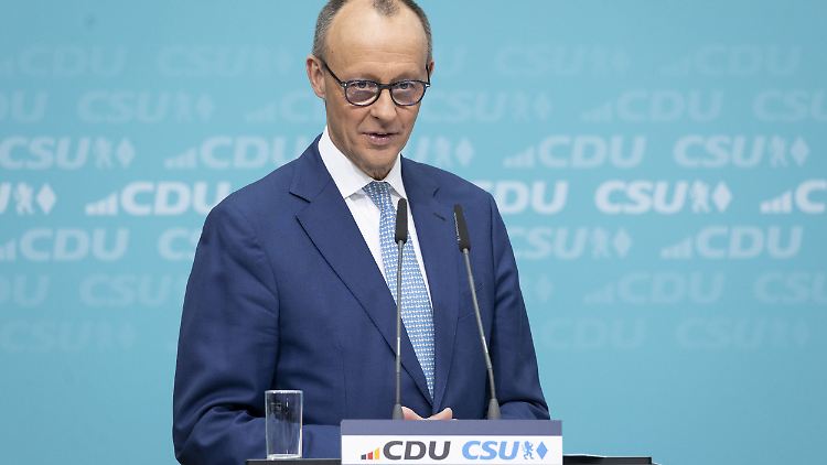 Merz äußerte sich während der Pressekonferenz der Union zum neuen Europawahlprogramm. 