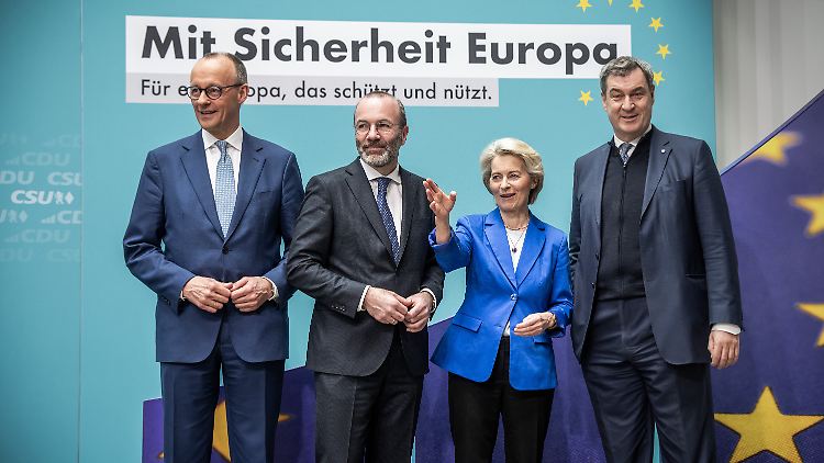Merz, Weber, von der Leyen und Söder präsentierten sich als Team Union - die Schwerpunkte im neuen Programm liegen auf Wirtschaft und Migration.
