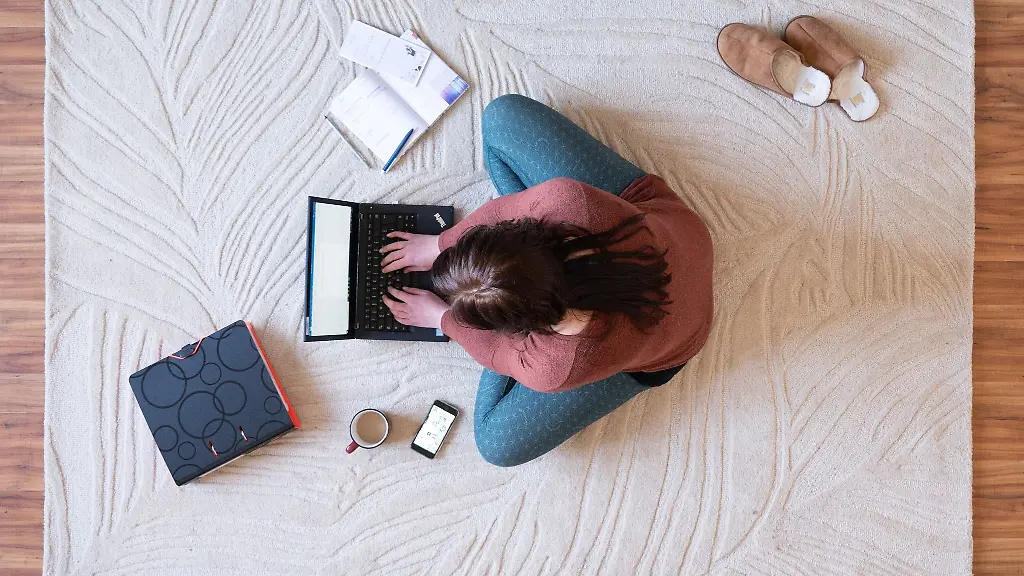 Eine-Frau-sitzt-im-Wohnzimmer-am-Laptop