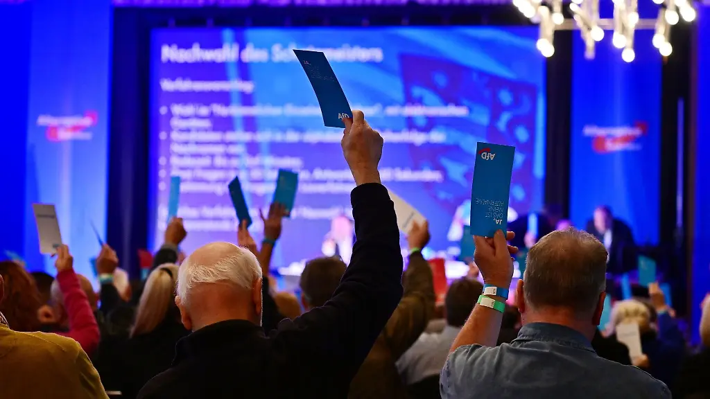 Parteimitglieder-stimmen-ab-im-Saal-des-Hotel-Pfiffelburg-waehrend-des-Landesparteitags-der-AfD