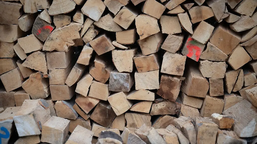 Holzscheite-fuer-einen-Ofen-liegen-aufgestapelt-unter-einem-Verschlag