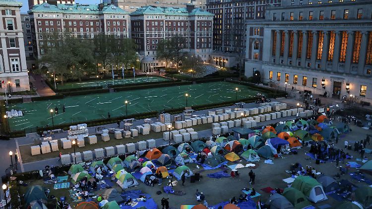 Das Zeltlager auf dem Campus der Columbia Universität in Manhattan vor der abschließenden Räumung.