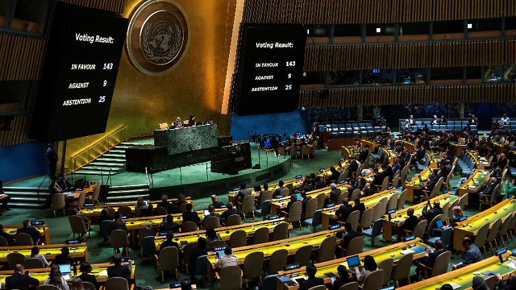 143 Staaten stimmten für die Resolution, neun dagegen.