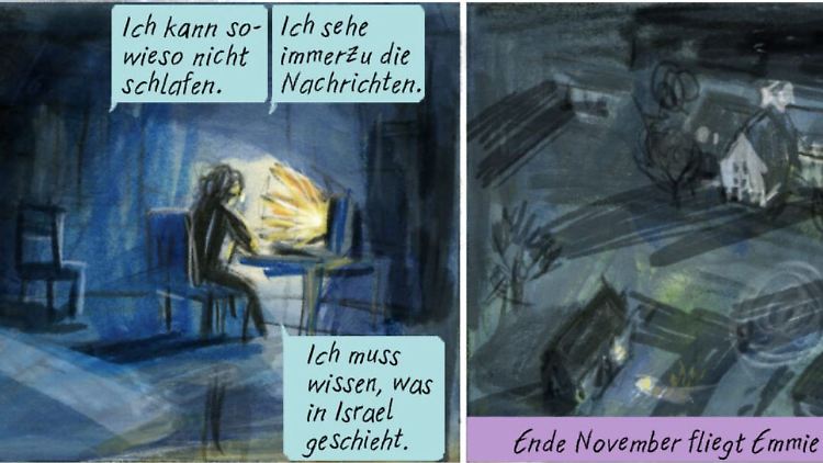 "Wie geht es dir?" Ausschnitt aus dem Comic von Barbara Yelin und der Holocaust-Überlebenden Emmie Arbel, die am 7. Oktober 2023 in Deutschland war, später aber nach Israel zurückkehrte.