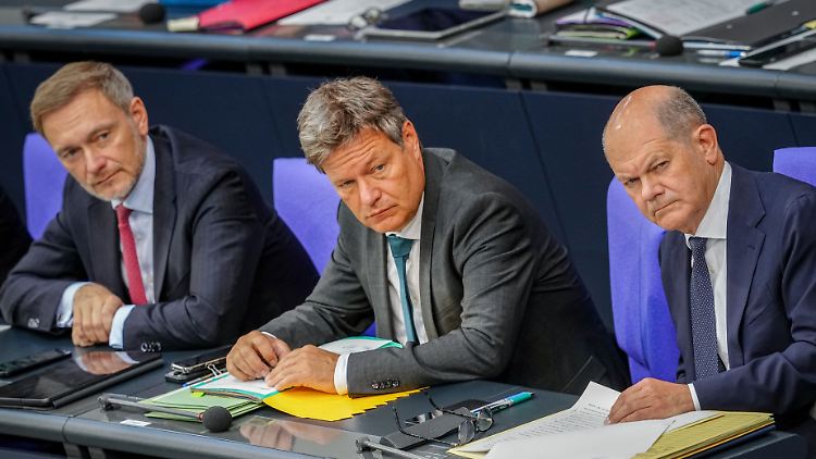 Lindner, Habeck, Scholz: die Regierungsbank am Donnerstag im Bundestag.