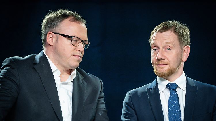 Kretschmer (r.) ist bereits, was Voigt (l.) werden will: Ministerpräsident.