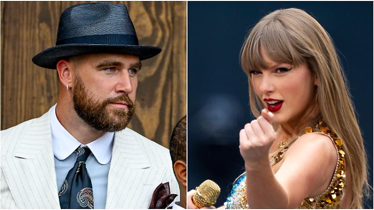 Kreischalarm in Wembley: Travis Kelce durfte zu seinem Schatz Taylor Swift auf die Bühne.
