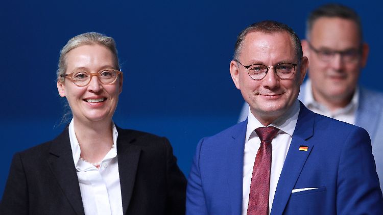 Alice Weidel und Tino Chrupalla wurden am ersten Tag des AfD-Parteitags in Essen im Amt bestätigt.