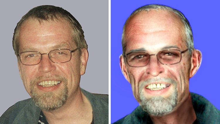 Ein Fahndungsfoto, das den RAF-Terroristen Staub im Jahr 2002 zeigen dürfte (l.) und ein Aging-Foto, das zeigt, wie Staub heute aussehen könnte.
