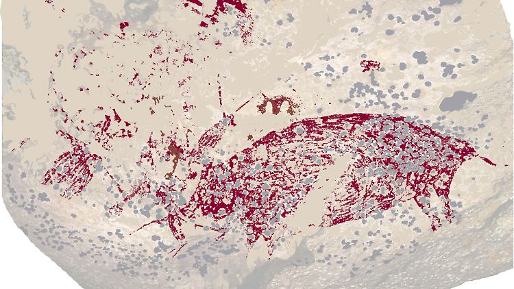 Die Felsmalerei auf der indonesischen Insel Sulawesi wurde auf ein Alter von mindestens 51.200 Jahre datiert.