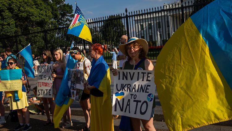 Demonstranten forderten vor dem Weißen Haus in Washington gestern eine Einladung für die Ukraine in die NATO.