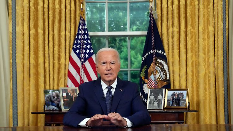 US-Präsident Biden wendet sich aus dem Oval Office des Weißen Hauses an die Amerikaner. 