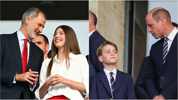 Die Spanier (König Felipe und Tochter Sofía) freuten sich - die Engländer (Prinz William mit Prinz George) guckten beim EM-Finale in die Röhre.