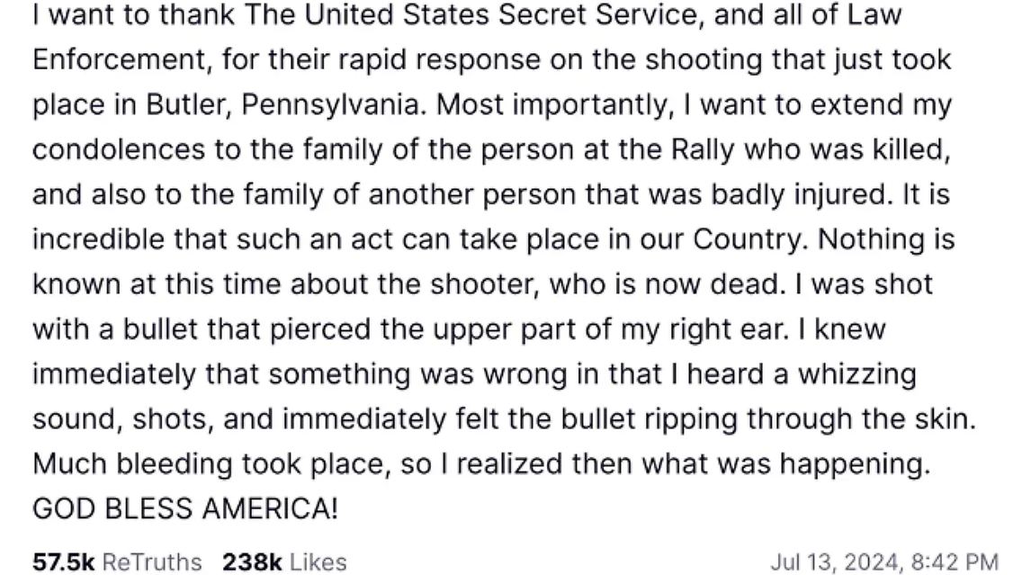 Trump selbst äußert sich zuerst nur auf Truth Social zu dem Vorfall.