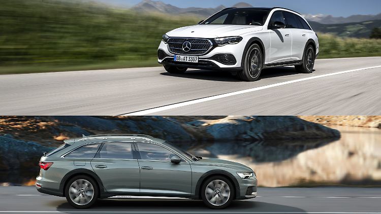 Audis A6 Allroad 55 TDI quattro und der Mercedes E 450d All Terrain stehen sich im Test gegenüber.